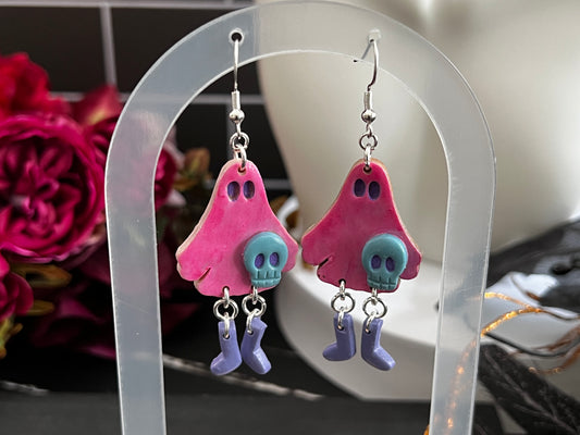 Cute Ghosties Spooky Hook Earrings- Pink