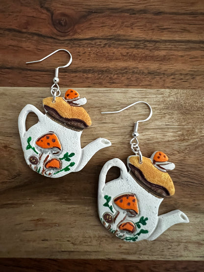 Retro Mushroom Teapot-  Hook Earring