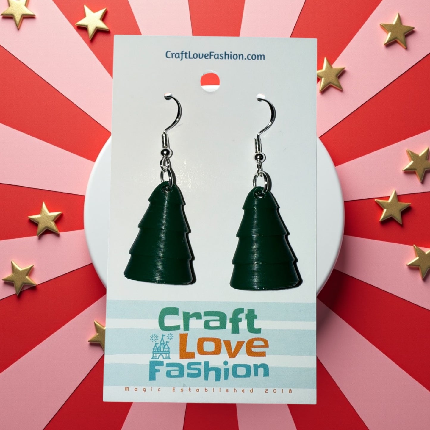 Pine Tree- 3D Printed Earrings - Christmas