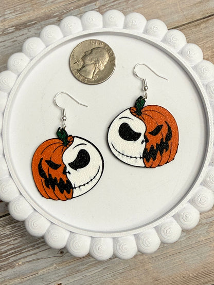 Half Jack Pumpkin- 3D Printed Earrings - Halloween