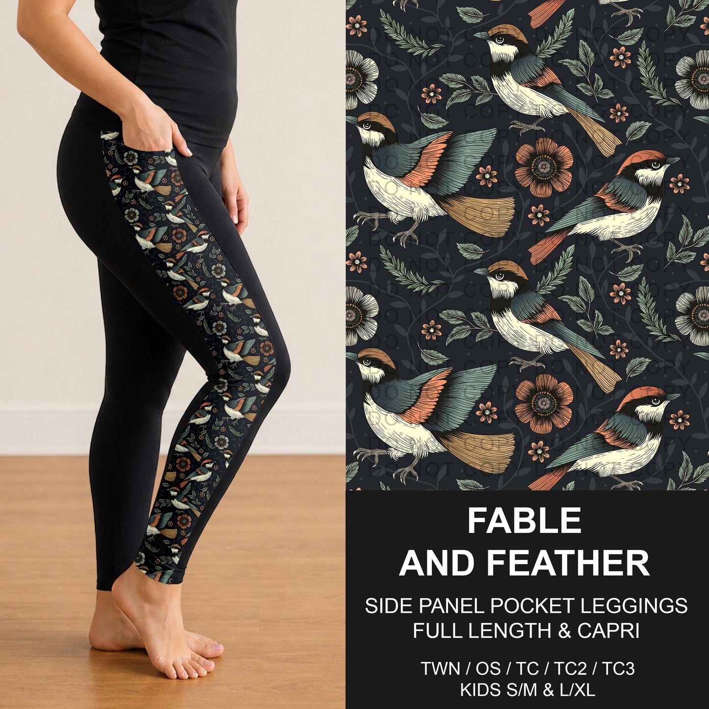 B309 - Preorder Fable and Feather Side Panel Pocket Leggings (Closes 8/23. ETA: late Oct.)