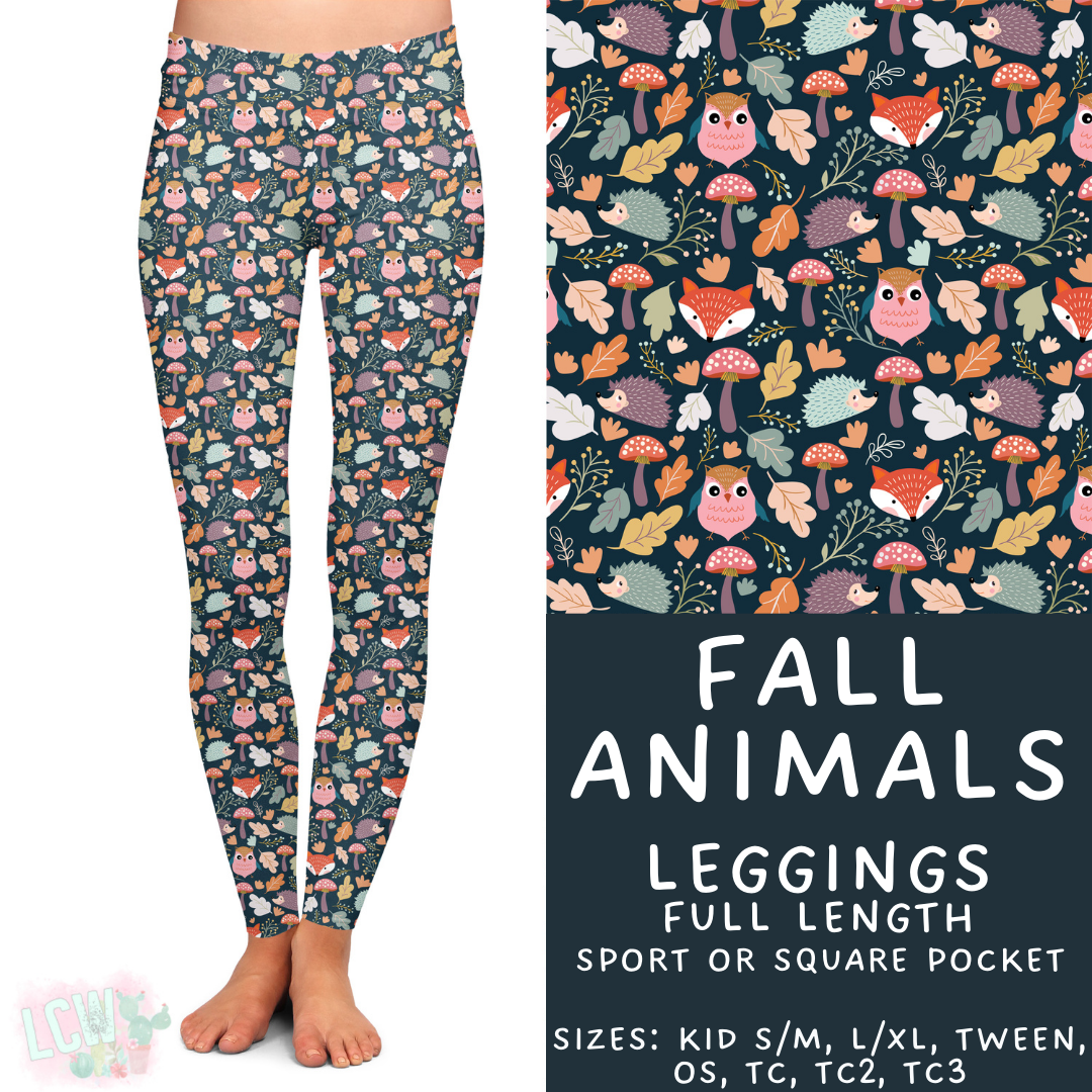 Ready to Ship - Fall Animals Full Length Leggings - Square Pocket OS
