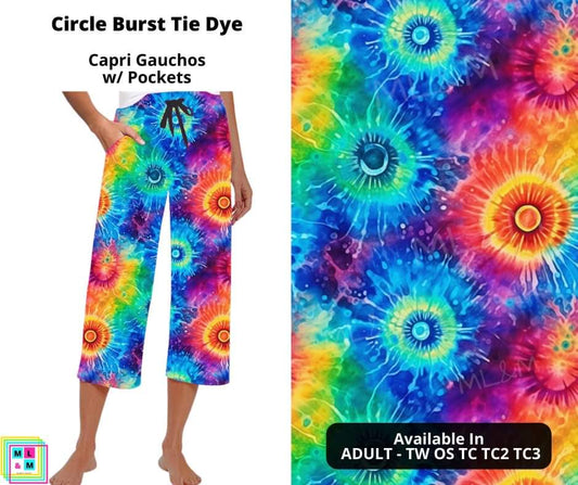 Circle Burst Tie Dye Capri Gauchos