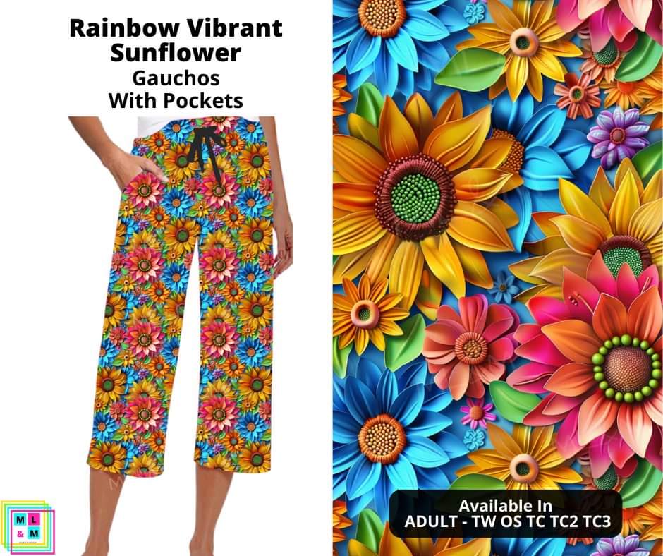 Rainbow Vibrant Sunflower Capri Gauchos