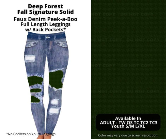 Deep Forest Faux Denim Full Length Peekaboo Leggings