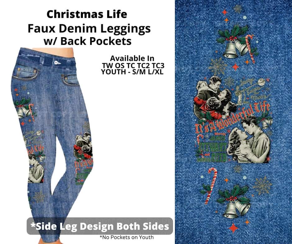 Christmas Life Full Length Faux Denim w/ Side Leg Designs