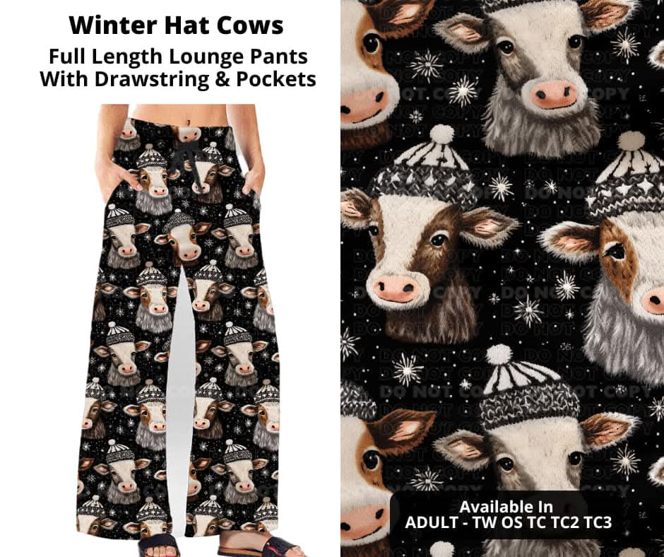 Winter Hat Cows Full Length Lounge Pants