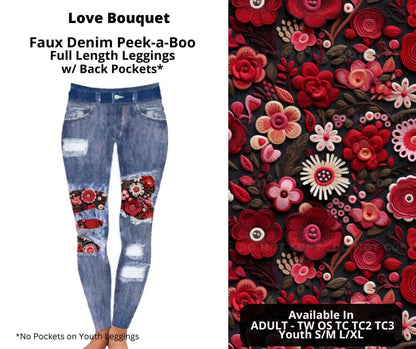 Love Bouquet Faux Denim Full Length Peekaboo Leggings