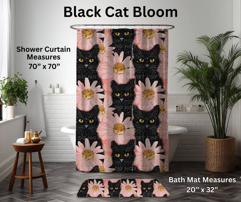 Black Cat Bloom Custom Bath Mat