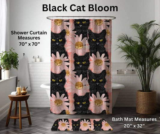 Black Cat Bloom Custom Bath Mat