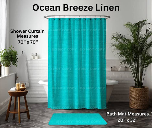 Ocean Breeze Linen Custom Shower Curtain and/or Bath Mat