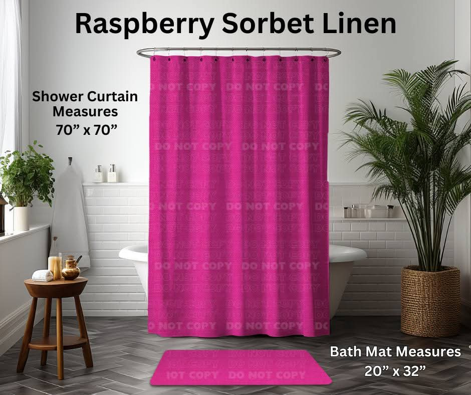 Raspberry Sorbet Linen Custom Shower Curtain and/or Bath Mat