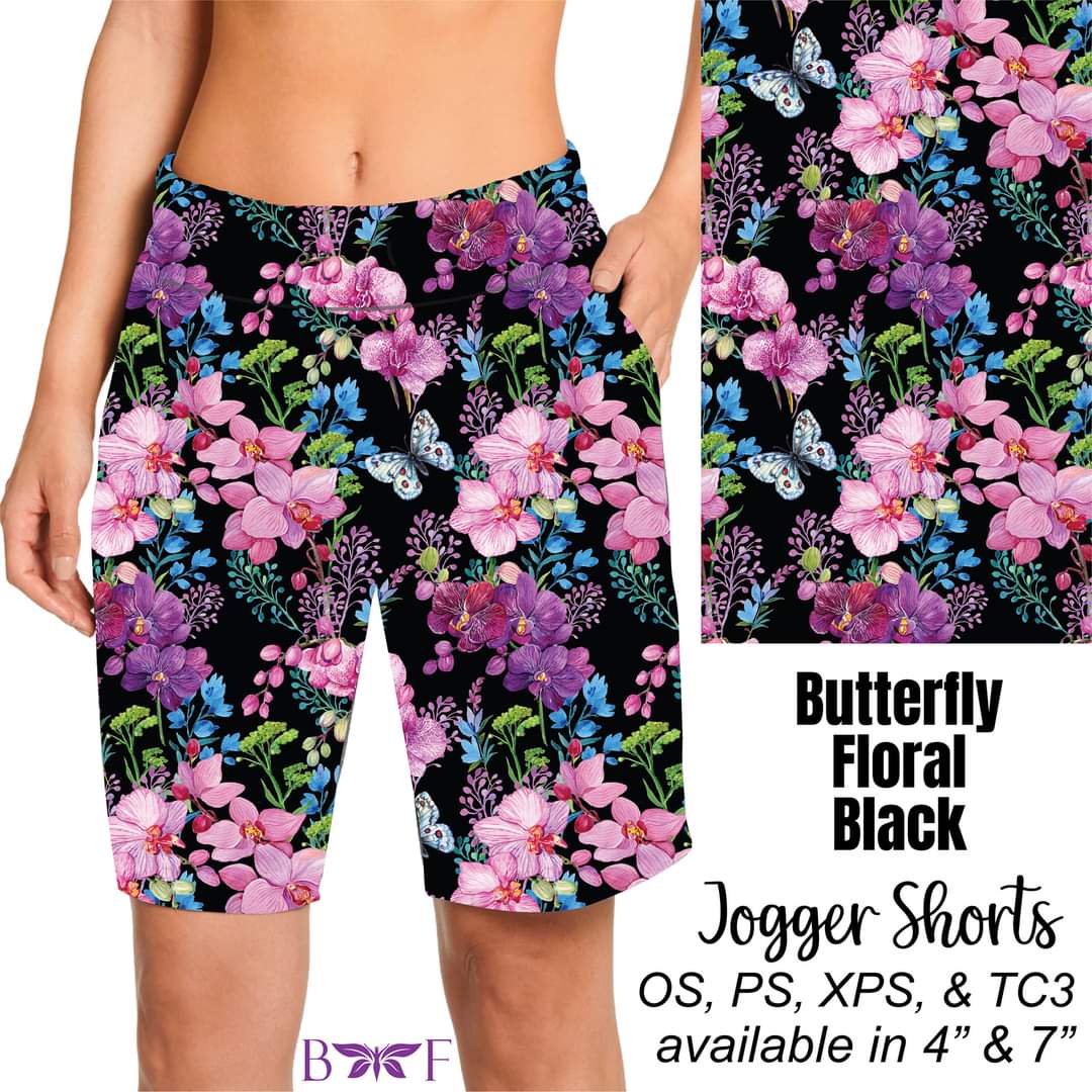 Hummingbird Floral Black shorts with pockets