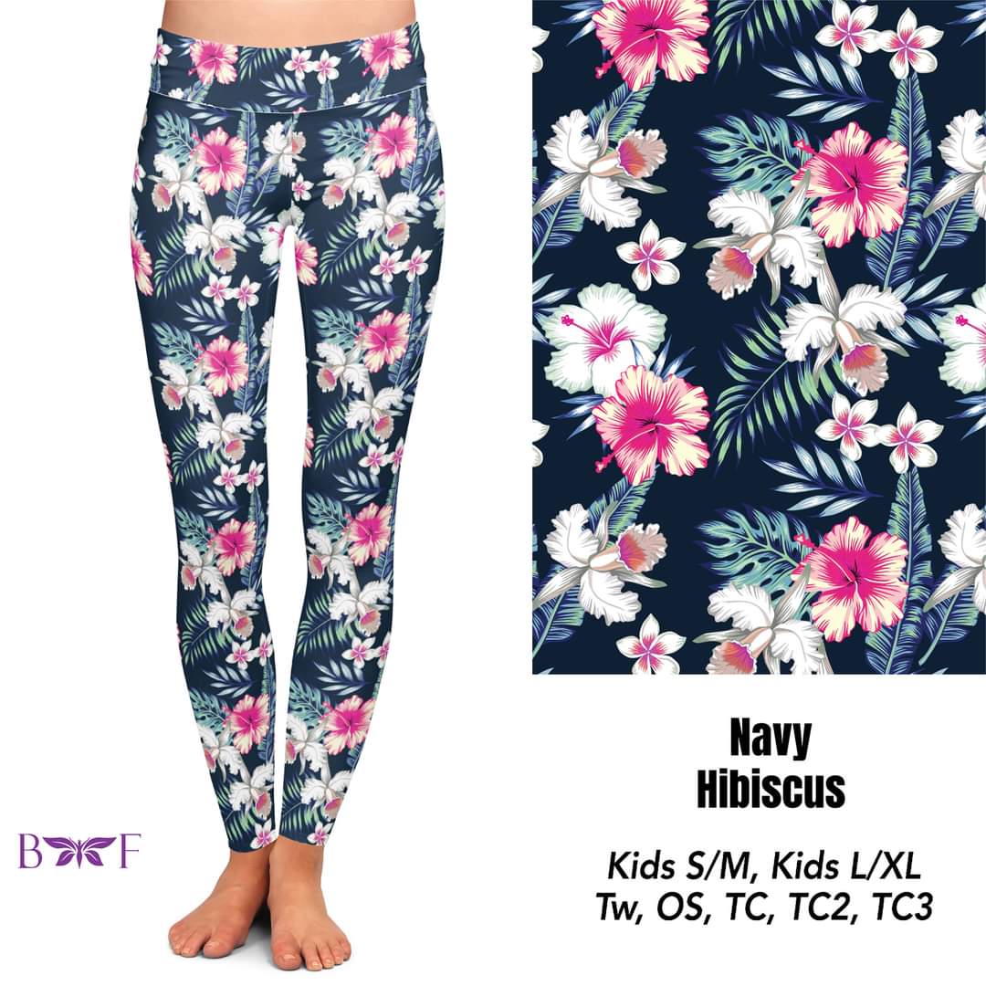 Navy Hibiscus Capris and Bike Shorts with pockets