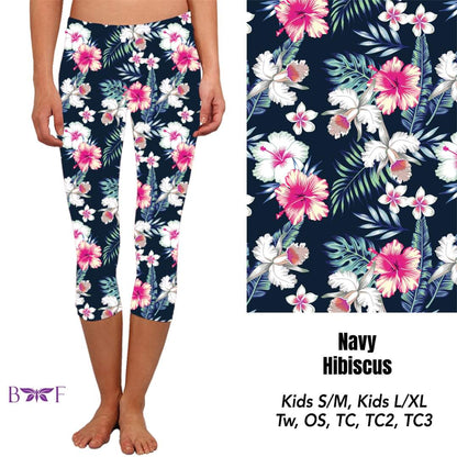 Navy Hibiscus Capris and Bike Shorts with pockets