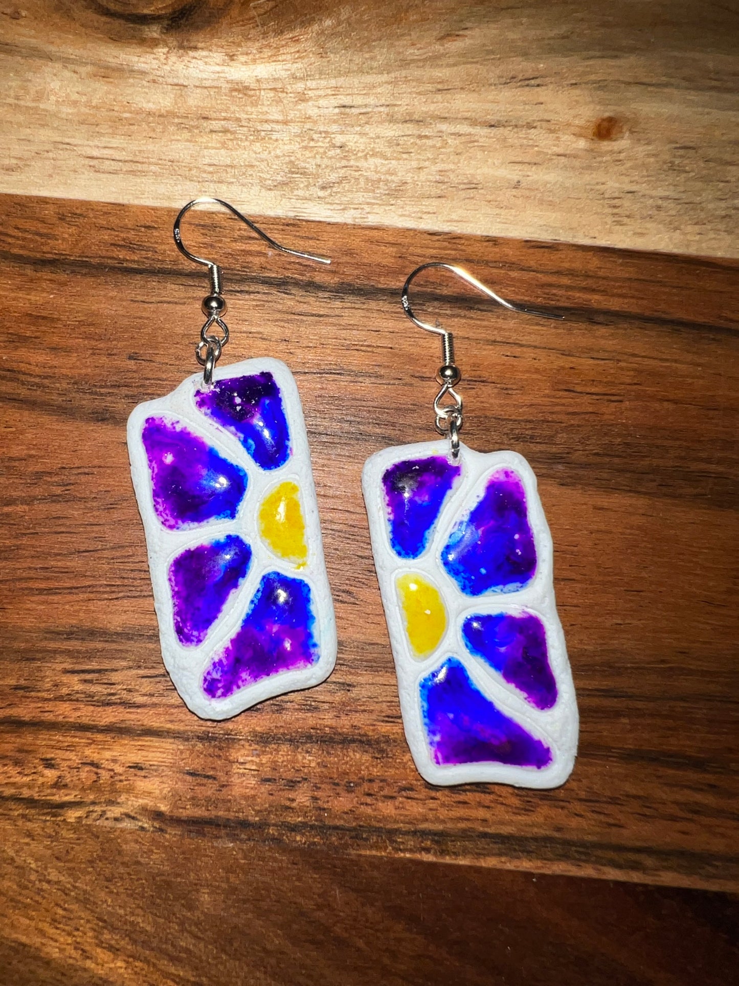 Purple Floral Tile- Hook Earring