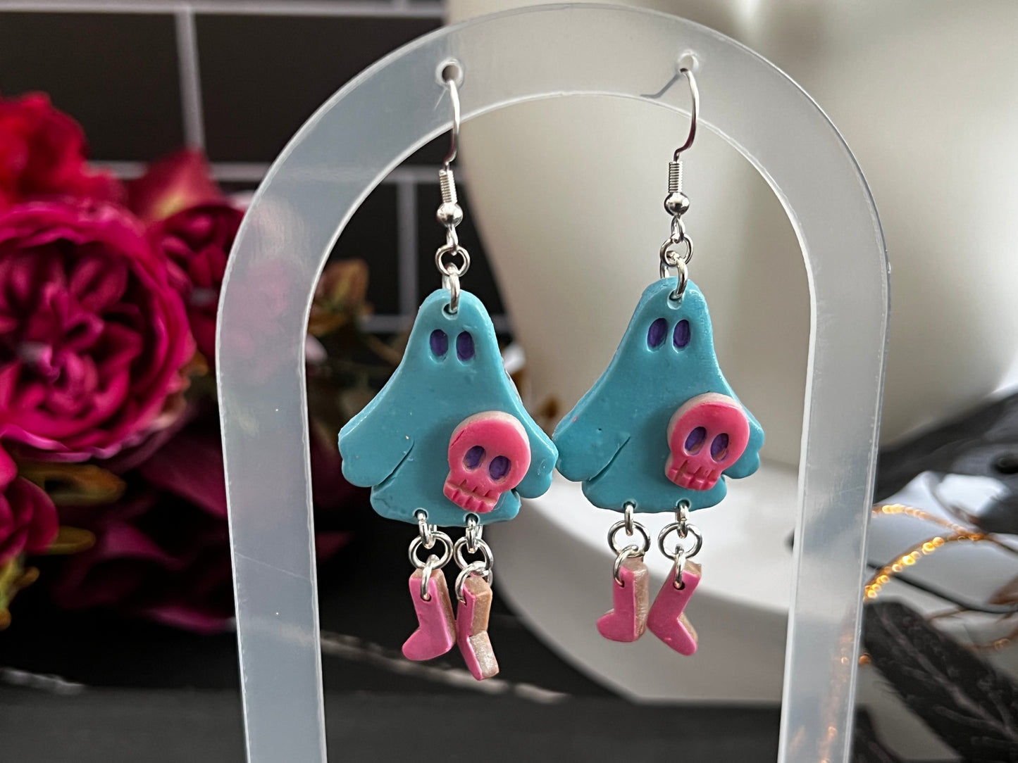 Cute Ghosties Spooky Hook Earrings- Blue