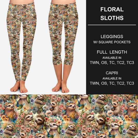 RTS - Floral Sloths Leggings w/ Pockets