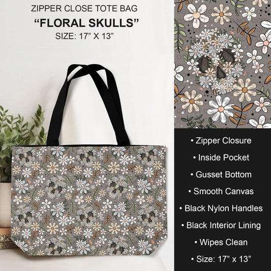B232 - Preorder Floral Skulls Tote Bag (Closes 6/04. ETA: late July)