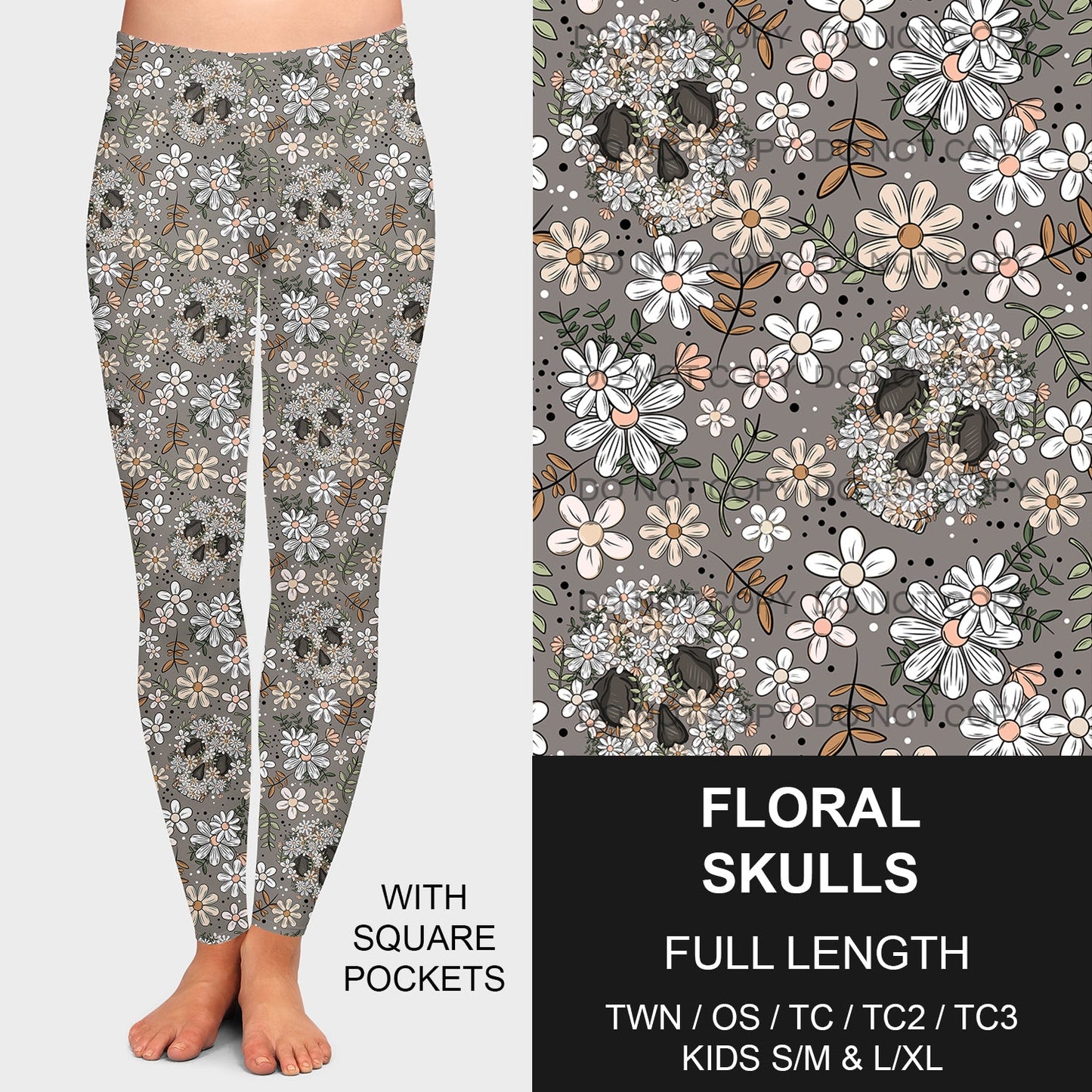 B213 - Preorder Floral Skulls Leggings w/ Pockets (Closes 2/16. ETA early may)