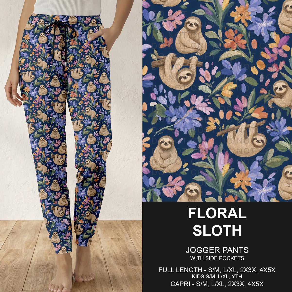 B317 - Preorder Floral Sloth Joggers (Closes 10/18. ETA: late Dec.)