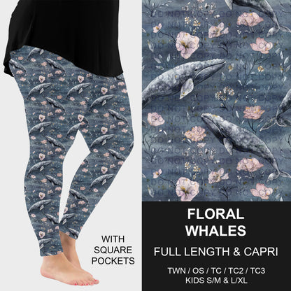 B288 - Preorder Floral Whales Leggings w/ Pockets (Closes 5/03. ETA: early July)