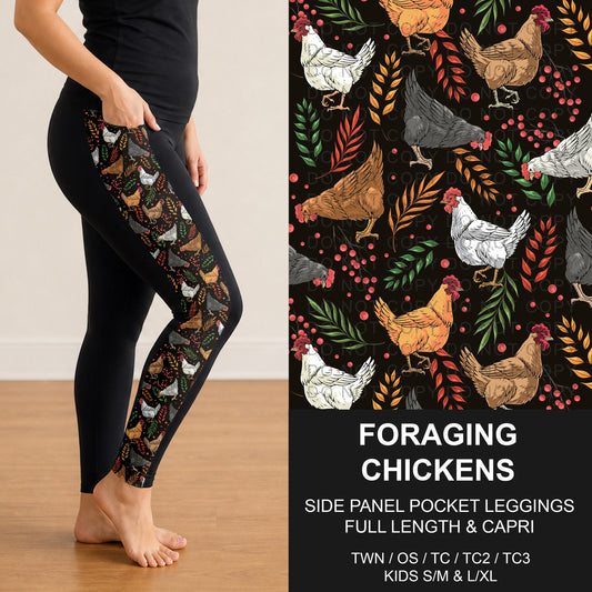 B318 - Preorder Foraging Chickens Side Panel Pocket Leggings (Closes 10/25. ETA: late Dec.)
