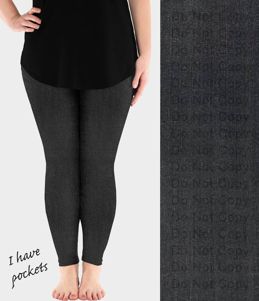 RTS - Faded Black Faux Denim Leggings w/ Pockets