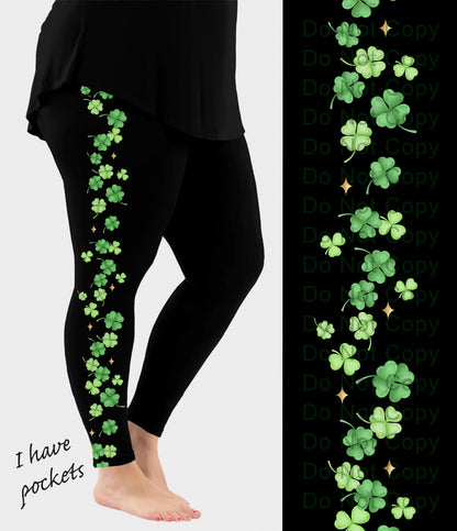 RTS - Falling Clovers Side Design Leggings w/ Pockets