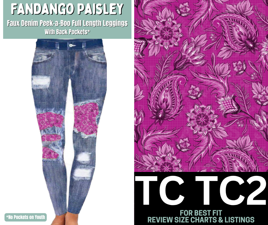 Fandango Paisley Faux Denim Full Length Peekaboo Leggings