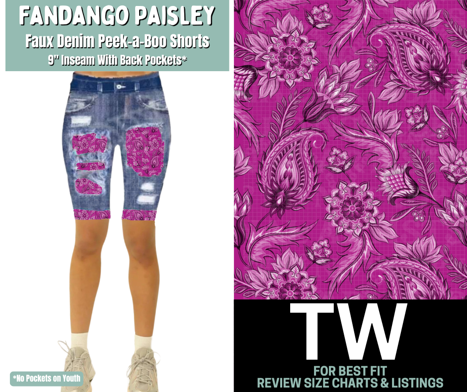 Fandango Paisley Faux Denim Peekaboo Jamaica Shorts