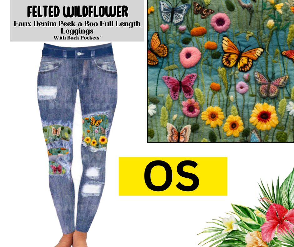 Felted Wildflower Faux Denim Full Length Peekaboo Leggings