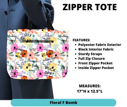 Floral F Bomb Zipper Tote