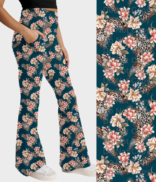 RTS - Floral Leopard Flare Leggings w/ Pockets