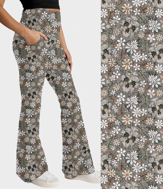 RTS - Floral Skulls Flare Leggings w/ Pockets