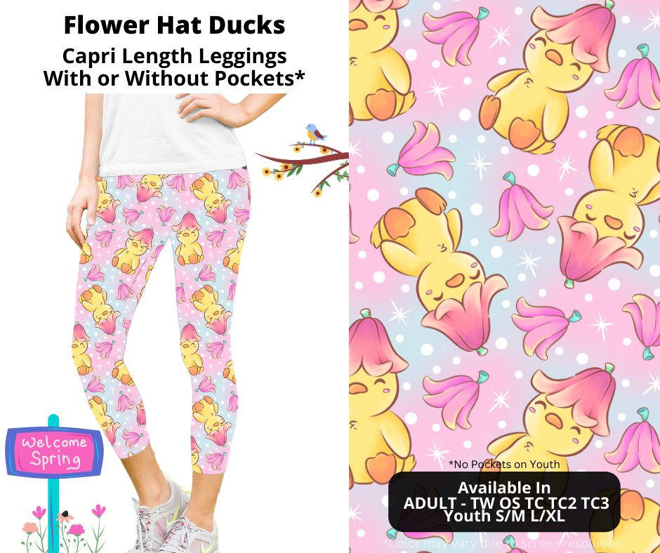 Preorder! Closes 1/27. ETA April. Flower Hat Ducks Capri Leggings w/wo Pockets