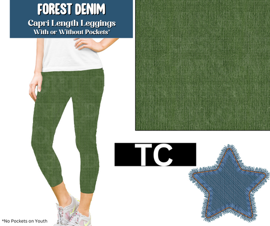 Forest Denim Capri Length Leggings w/ Pockets