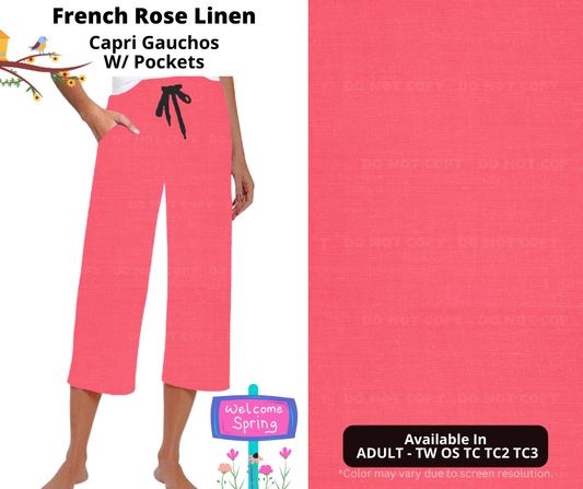 Preorder! Closes 1/8. ETA April. French Rose Linen Capri Gauchos