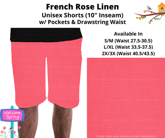 Preorder! Closes 1/8. ETA April. French Rose Linen Unisex Shorts