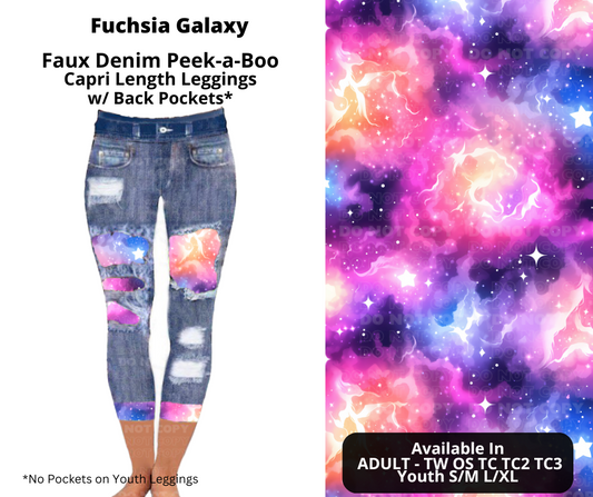 Preorder! Closes 12/23. ETA March. Fuchsia Galaxy Capri Faux Denim Peekaboo