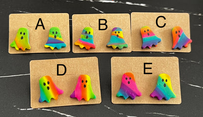 Colorful Ghosties Spooky Stud Earrings