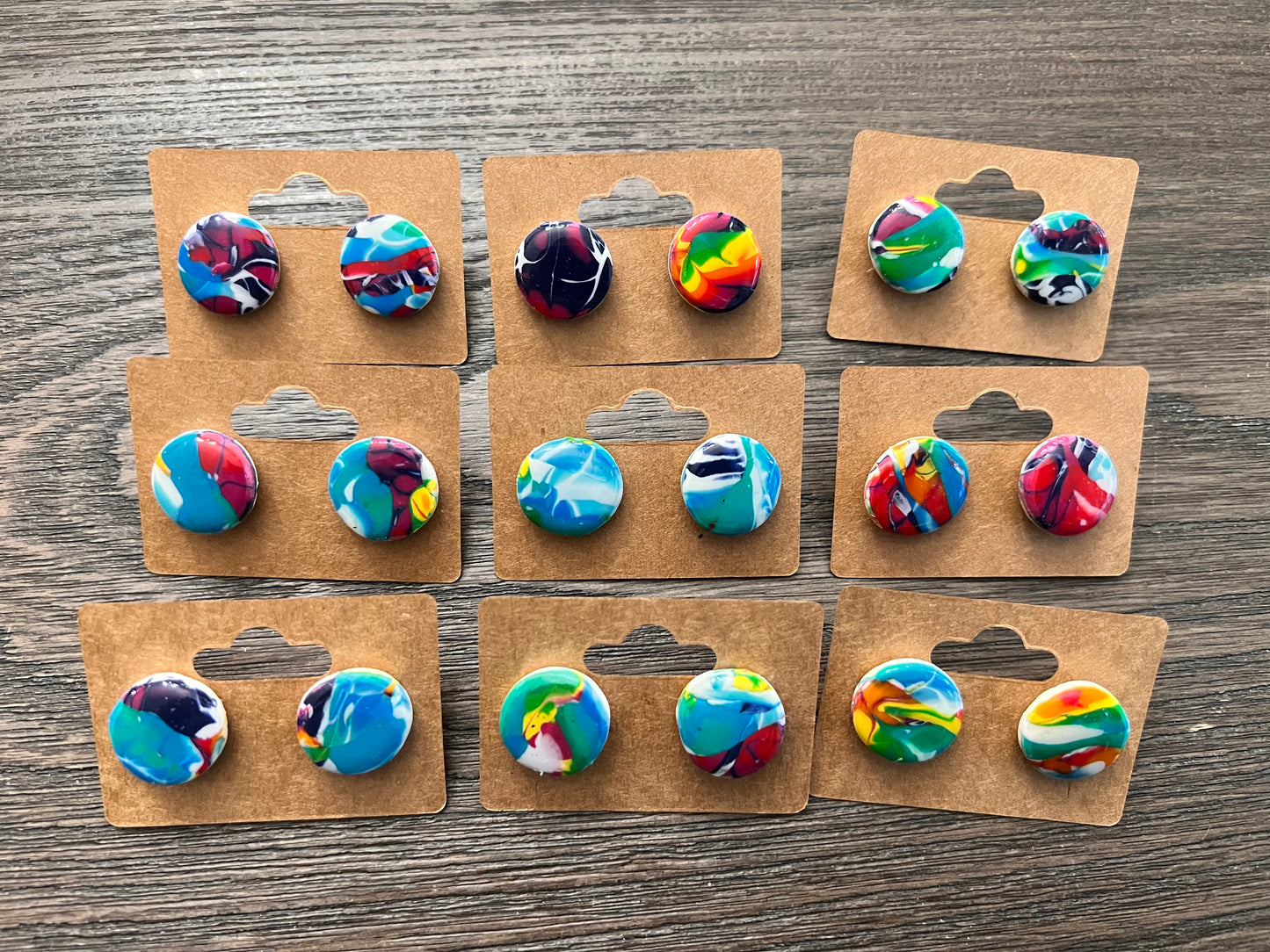 Mokume Gane Stud Earrings- Rainbow Smush