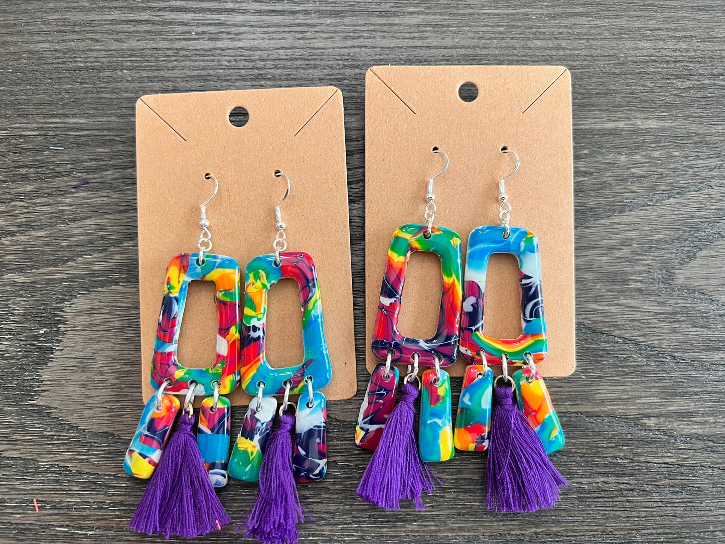 Mokume Gane Tassle  Hook Earrings- Purple- color way 1