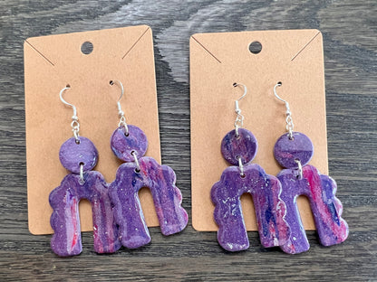 Wavy Arch Purple Swirl Hook Earrings