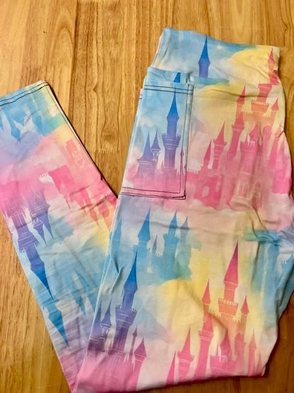 RTS - Pastel Castle Biker/Capris/Leggings with High Side Pockets