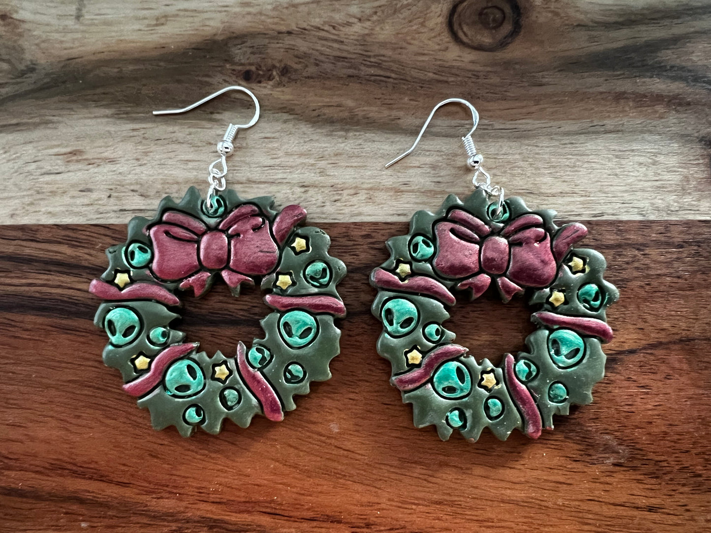 Alien Christmas Wreath- Merry Collection- Hook Earring