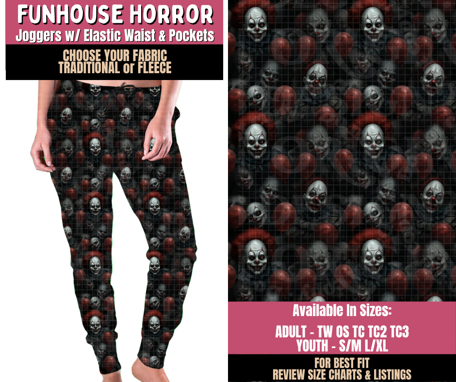Preorder! Closes 10/1. ETA Dec. Funhouse Horror Joggers Choose Fleece or Traditional