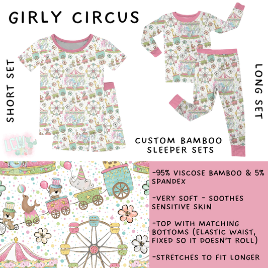 Batch #470 - Little Dreamers 7 - Closes 12/31 - ETA late Feb - Girly Circus Bamboo Short and Long Sleeper Set