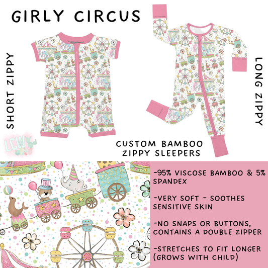 Batch #470 - Little Dreamers 7 - Closes 12/31 - ETA late Feb - Girly Circus Short and Long Zippy Sleeper