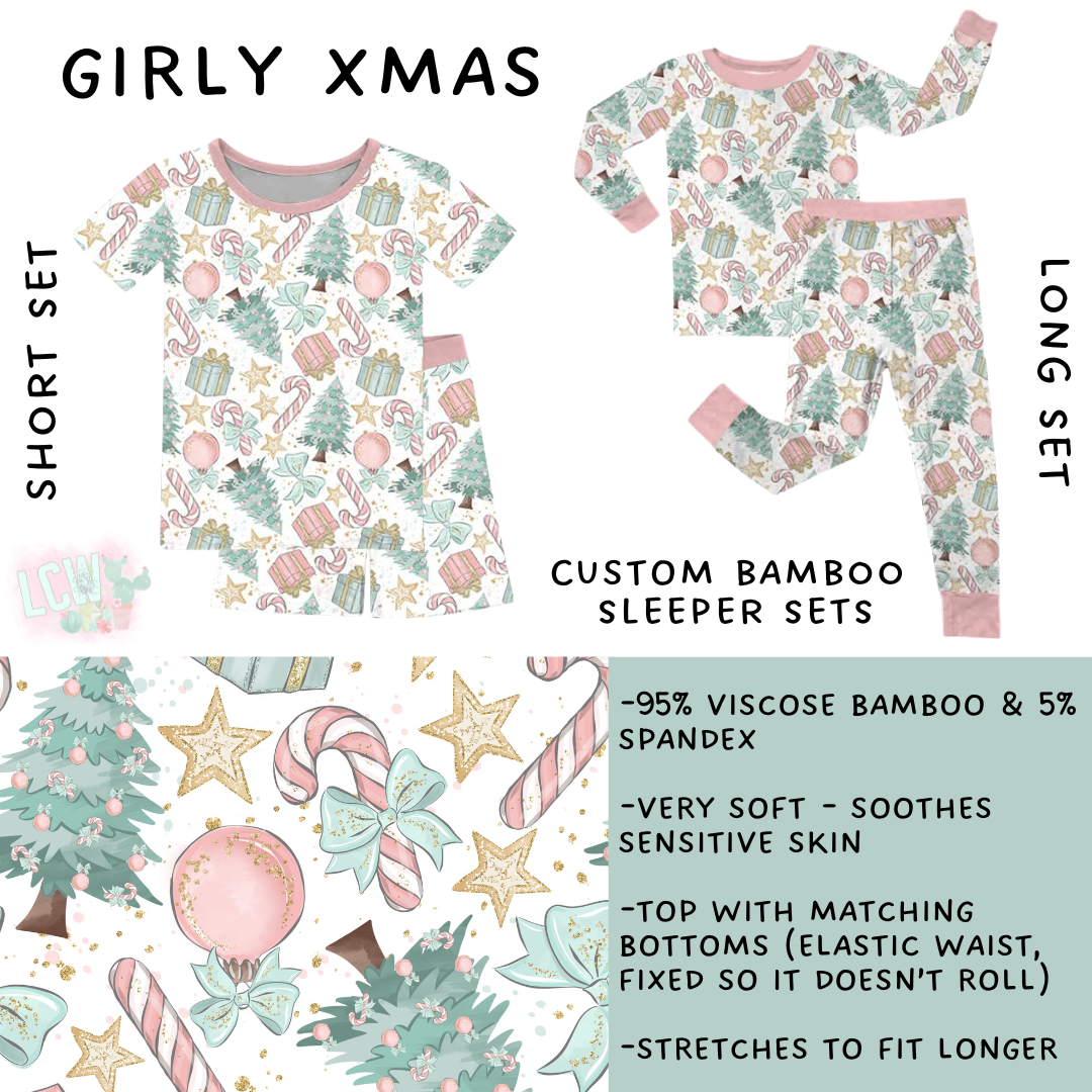Ready to Ship - Girly Xmas Bamboo Long Sleeper Set - 4T